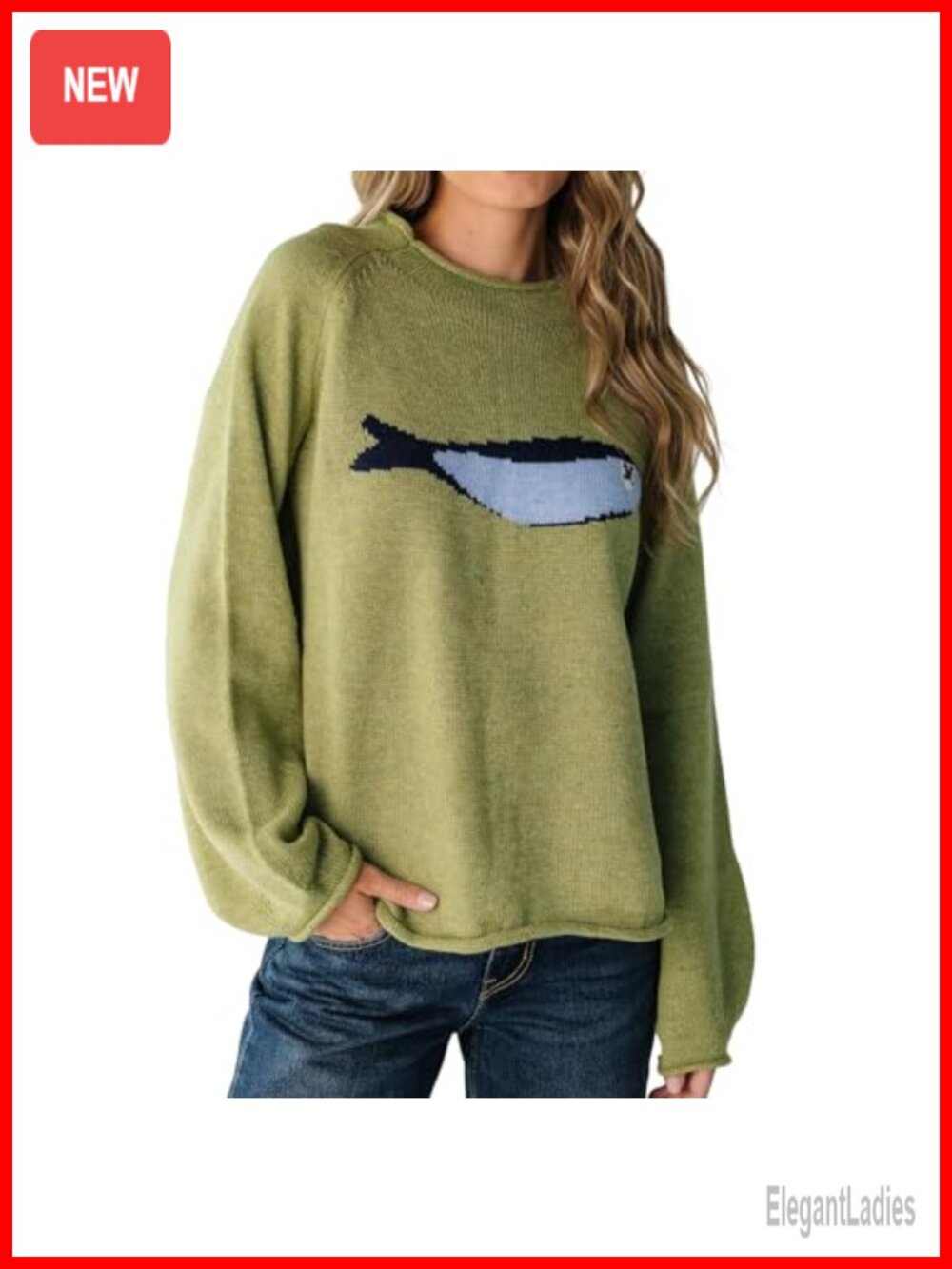 Women's Oversized Roll Neck Chunky Knit Pullover Sweater Cute Animal Graphic